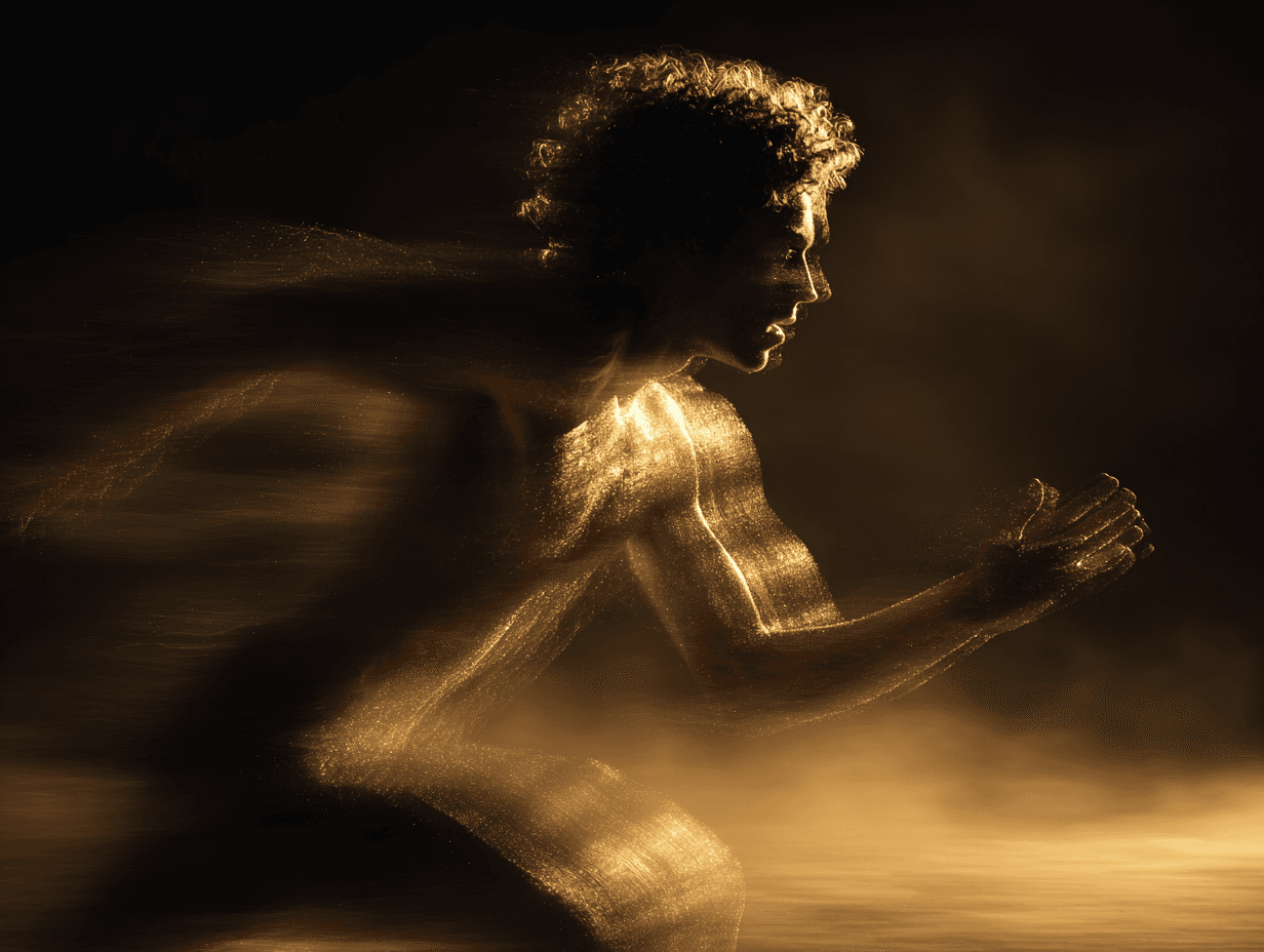 Athletic figure in motion with warm golden lighting representing exercise and physical activity