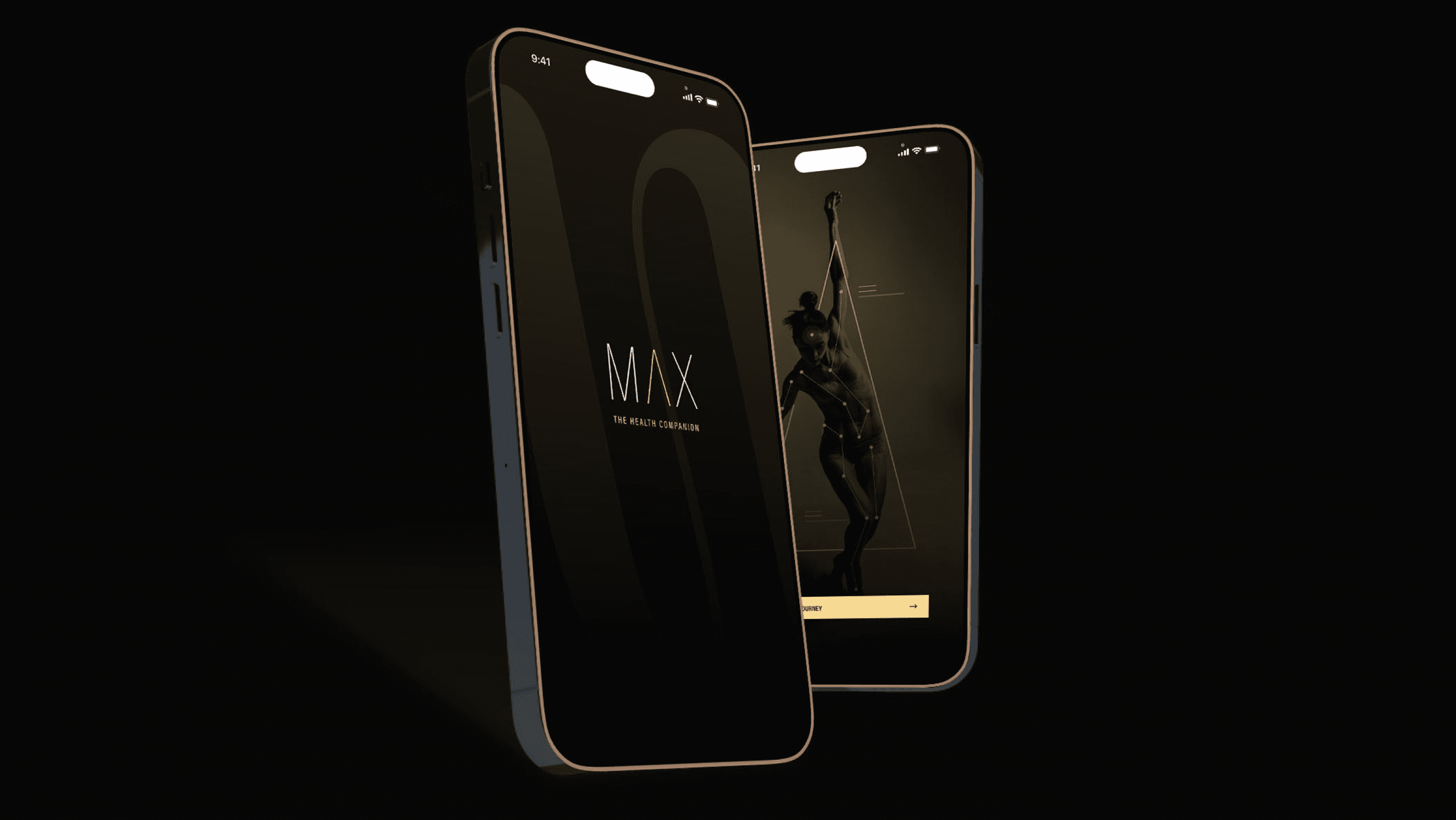 Dark premium phone mockup showing MAX, The Health Companion, for The Maximum Life member experience.